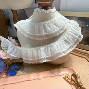 White double-layer chiffon lace trim 4cm wide ruffle for Lolita doll clothing DIY decoration
