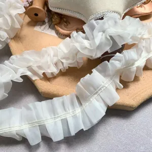5cm white chiffon ruffle lace trim for DIY sewing, garments, and home decor crafts.