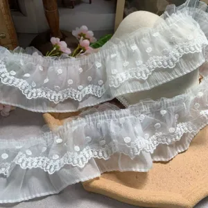 White double layer mesh lace trim 8cm wide embroidered ribbon for DIY craft sewing clothing decor