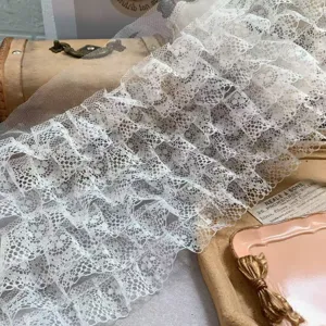 18cm wide 7-layer pleated white lace trim for DIY crafts, princess dresses, and home decor.