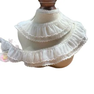 4cm white double layer chiffon lace trim, perfect for Lolita doll clothing, collars, and DIY crafts.