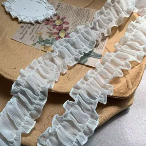 White pleated chiffon lace trim 4.5cm wide for Lolita doll dress DIY sewing craft