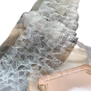 White layered ruffled lace trim 18cm wide for DIY princess dress curtain home decor.