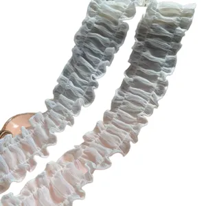 White pleated chiffon lace trim, 4.5cm wide, perfect for Lolita doll clothes and DIY sewing.
