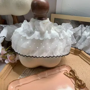 Details of 10cm double-layer polka dot lace ruffle trim for doll clothes DIY decoration.