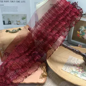 15cm 5-layer ruffled tulle lace trim for princess dress, doll clothes, and curtain decor.