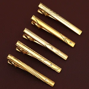 Luxury Gold Metal Tie Clip For Men Women Rhinestone Geometric Carved Tie Bar Business Formal Suit Wedding Jewelry Gift
