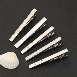Metal Tie Clip For Men Women Business Formal Tie Bar Gold Silver Tone Rhinestone Inlaid Geometric Tie Clasp For Wedding Suit Accessory