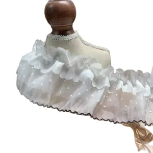 10cm wide double layer polka dot lace trim ruffle fabric DIY toy doll clothes decoration