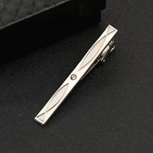 Silver metal tie clip for men business formal suit minimalist crystal tie pin accessory detail view