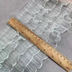 15cm wide 5-layer ruffled net lace trim for princess dress skirt hem and curtain decoration.