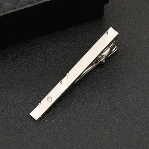 Silver metal tie clip for men business suit formal wear with crystal rhinestone detail