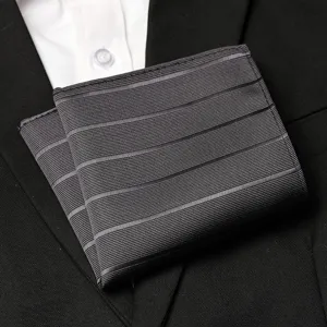 Men dark grey striped pocket square business suit handkerchief stylish formal suit accessory