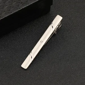 Classic metal tie clip with subtle crystal detail for business men formal suit wear.