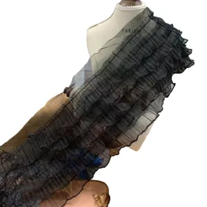 15cm 5-Layer Ruffled Mesh Lace Trim Black Fabric for Doll Clothes Dress Hem Decor
