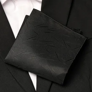 Classic black pocket square for men, featuring modern abstract line patterns for suits.
