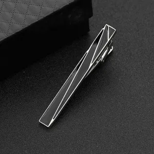 Herren Krawattenklammer geometrisches Design schwarz Emaillierung silber Metall fur Anzug.
