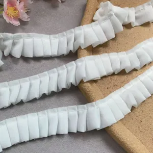 3CM Breiter Doppellagiger Weißer Chiffon-Spitzenbesatz Plissiertes Rüschenband Für Kleidung Kragen Manschette Sofa Kissen DIY Nähen Stoff