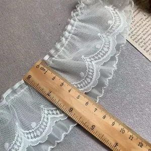White double layer dot mesh lace trim for DIY sofa pillow and home textile decoration.