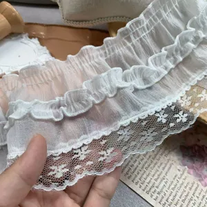 9cm wide white snow yarn lace ruffle trim for lolita doll clothes and home diy sewing decor