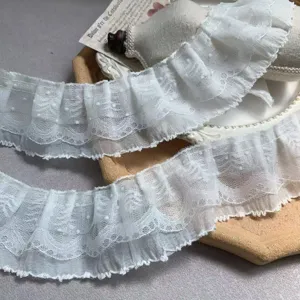 6cm 3-layer polka dot lace organza ruffle trim for lolita dress doll clothing DIY