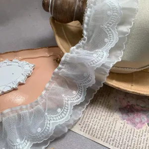 7cm double layer polka dot mesh lace trim for sofa cushion DIY home textile decoration