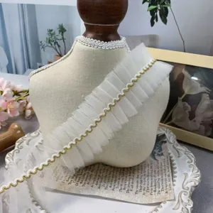 5cm plissierte Netzspitze goldene Kante gerüschtes Band für DIY Nähen Kleidung Handwerk