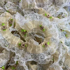 Garniture en dentelle d'organza plissée de 5 cm avec mini roses 3D pour artisanat Lolita DIY.