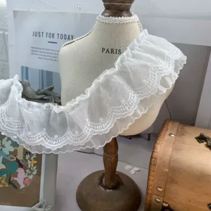 7cm double layer dotted mesh lace trim white frill fabric diy sewing craft decoration pillow