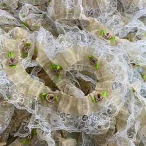 Garniture de dentelle de roses en organza à double couche pastorale de 5 cm pour bricolage
