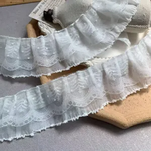 6cm 3-layer polka dot lace ruffle trim white sheer yarn for Lolita dress DIY sewing craft.