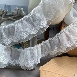 Double Layered Polka Dot Mesh Lace Trim Scalloped Edge Non-Stretch White Ribbon For DIY Sewing Sofa Pillow Home Textile Decor