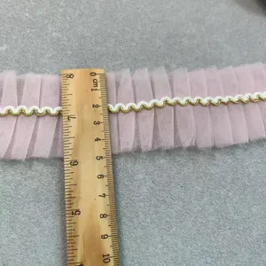 5cm breiter plissierter Mesh-Spitzenbesatz mit Goldrand für DIY-Kleidung und Dekorationen