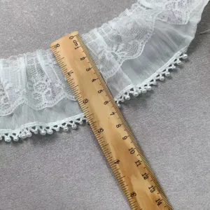 White chiffon pearl lace trim detail, 7cm wide double layer fabric for DIY sewing.