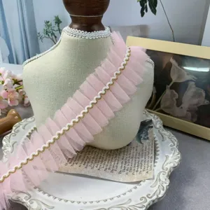 5cm plissierte Netzspitze rosa Rüschen Stoff Kragen DIY Nähhandwerk dekoratives Material