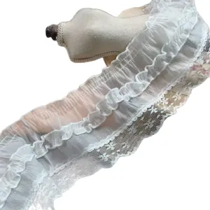 9cm White Pleated Chiffon Lace Trim Fabric for DIY Lolita Doll Clothes Sewing Crafts Main View