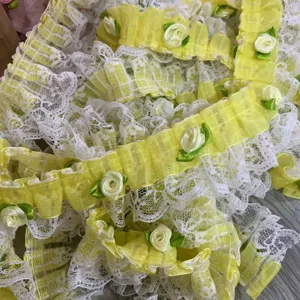 Ruban de bordure en dentelle organza double couche jaune blanc de 5 cm pour bricolage