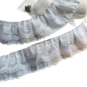 6cm wide 3-layer dotted lace ruffle trim white lolita dress diy sewing craft accessory