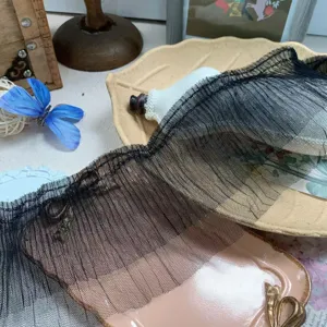 12cm wide double layer mesh pleated lace trim black fabric DIY doll clothes decorative