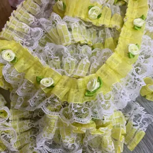 Bordure en dentelle organza de 5cm avec roses 3d pour déco lolita et vêtements de poupée