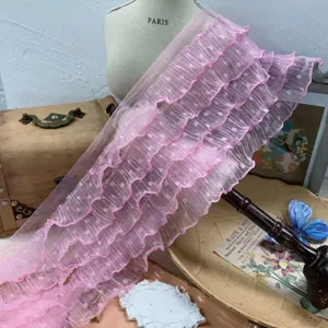 15cm 5-layer polka dot tulle ruffle lace trim fabric for doll clothes skirt DIY sewing decor