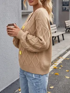 Lässiger Vintage Strickjacke Pullover für Damen, bequeme lose Langarm Oberteile.
