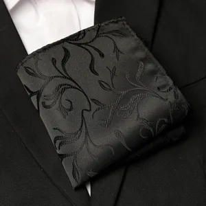 Black pocket square for men suit detail jacquard floral pattern formal suit accessory close up