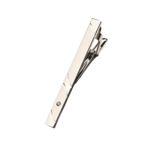 Silver metal tie clip for men business formal wear featuring crystal stone accent and sleek lines.