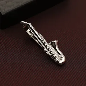 Fermacravatta sassofono argento uomo vestito formale matrimonio confezione regalo