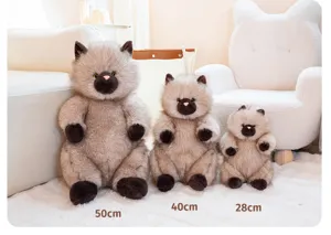 Cute fluffy cat plush toy set, soft stuffed Siamese kitten doll in three sizes, perfect birthday gift.