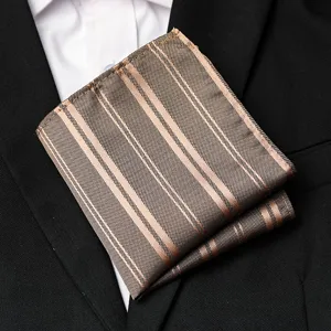 Elegant brown striped pocket square for men suits, premium formal handkerchief accessory.