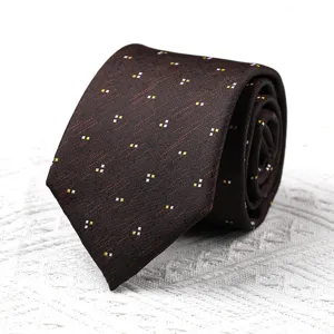 Dunkelbraune Krawatte mit geometrischem Muster, elegante Business-Herrenkrawatte für Hochzeiten.