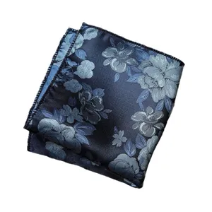 Men's dark blue floral pocket square formal suit handkerchief accessory folded view
