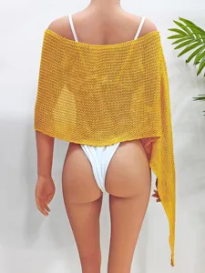 Chal de punto irregular para mujer, poncho capa de playa elegante y blusa de verano.